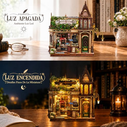 CRIOLPO Book Nook Kits Miniature House Kit for Adults with LED Lights - color: Huaying Bookstore