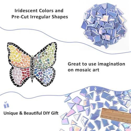 Youway Style 200g Iridescent Glass Mosaic Tiles for Crafts Bulk,Sky Blue - color: Sky Blue, size: 200g