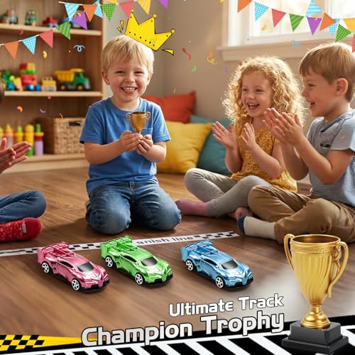 Aooess 6 PCs Catapult Car Toy for Kid 3-5 Car Toy Set with Launchers Trophy
