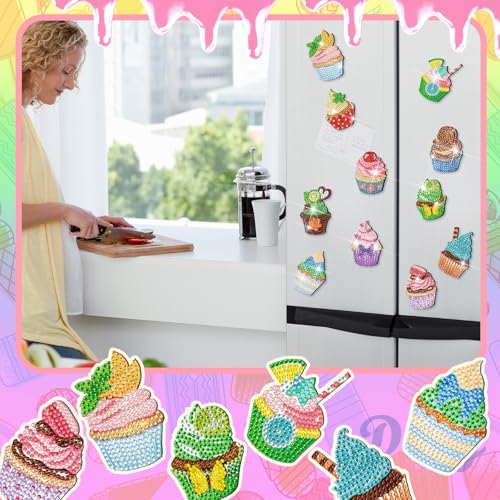 Remuuly 30 Pcs Cupcake Diamond Painting Magnet Diamond Art Kits for Adults - color: Cupcake