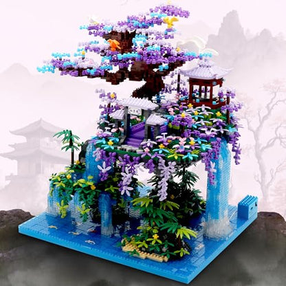 The Moon Palace Chinese Architecture Micro Building Blocks Set with LED Lights, 4574PCS Cherry Blossom Tree Model Kit, Collectible Cultural Gift for Adults & Teens - color: The Moon Palace