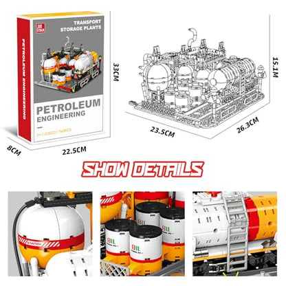 Modular Gas Station & Chemical Plant Building Set, 743 PCS Industrial Storage Tank Brick Model with Loading Bay, Display Model Kit for Adults and Kids Ages 6+ - style: Transportation and Storage Factory