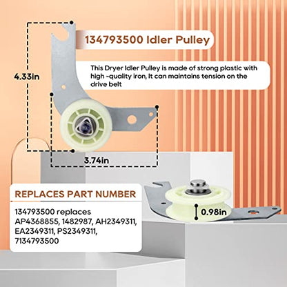 Dryer Repair Kit Compatible With electrolux Dryers Includes 137315300 Dryer Belt and 134793500 Idler Pulley replaces 134719300, 134793511, EAP16227173, Figure 7 Shows More Models