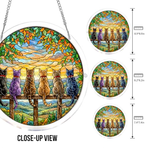 Acrylic Jigsaw Puzzle Suncatcher - Sunset Cats - color: Sunset Cats, size: L-8.9in*8.9in