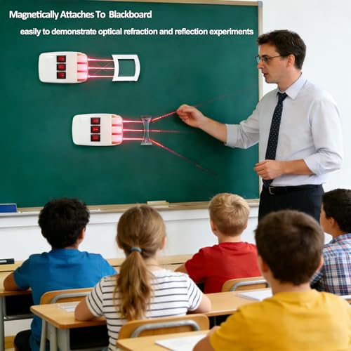 Magnetic Physics Optical Experiment Kit with Adjustable Triple Laser Source, Prisms, Reflectors, Educational Lab Equipment for Light Refraction and Reflection Experiments,Teaching Supplies