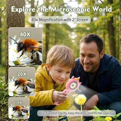 Kids Microscope, 500X Handheld Microscope for Kids, Pink - color: Pink