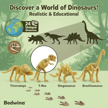 Dinosaur Fossil Skeleton (Pack of 24) 3.7 Inch Assorted Dino Toys for Kids - style: 24-Pcs