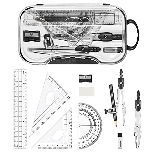 Vobou 10 pcs Math Geometry Set Student Supplies,Compass Kit Set (Black） - color: Black