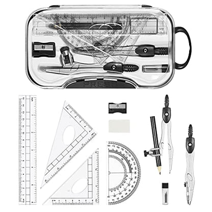Unjoo Geometry Sets 10 Pcs Student Supplies, Protractor and Compass (Black) - color: Black