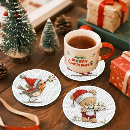 8 Pcs Christmas Diamond Art Coasters with Holder Cork Pads - color: Christmas C Coasters