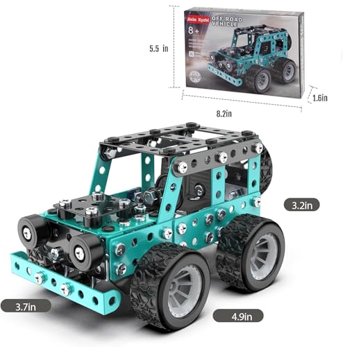 Buildable 3D Metal Engineering Kit 194-Piece STEM Set for Ages 8-16 Develops Logic Skills DIY Project Ideal Gift for Kids (Blue) - style: blue car 2 in 1