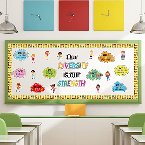 Diversity Bulletin Board Decoration Set Diverse Students Borders Cutouts for Party School Classroom Door Welcome Bulletin Board Craft Home Wall(Our Diversity is Our Strength) - style: Our Diversity is Our Strength