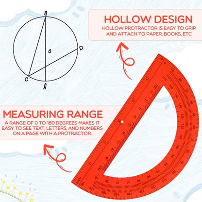 EBOOT 2 Pack Plastic Protractor 180 Degree Math Protractors 6 Inch,Red - color: Red