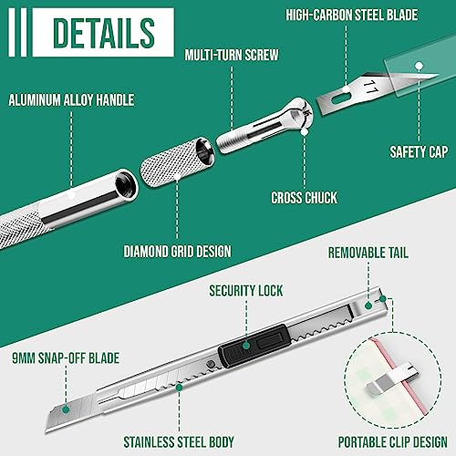 DIYSELF 250 PCS Exacto Knife Set Precision Knife with A5 Cutting Mat, Green