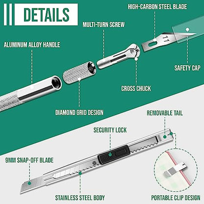 DIYSELF 250 PCS Exacto Knife Set Precision Knife with A5 Cutting Mat, Green