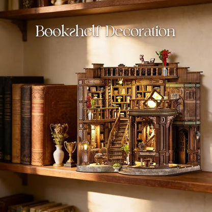 DIY Book Nook Kit, 3D Wooden Puzzle Miniature Booknook Bookend Bookshelf Decor with LED Light,Cherry Blossom Bookstore Bookshelf Insert Booknook, Book Nook Kits for Adults