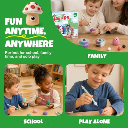 Air Dry Clay Kit for Kids, 12 Monsters Halloween Modeling Magic Clay Sculpting Set, DIY Party Favors Arts & Crafts for Kids Ages 4-12, Ultra Light & Soft, Safe & Non-Stick with Tools & Tutorials