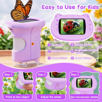 SEEKID Kids Microscope,1000X Handheld Digital Microscope (Purple) - color: Purple