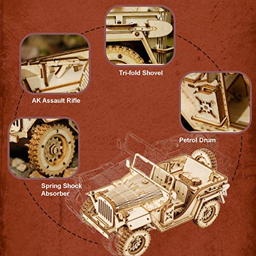 ROBOTIME Car Model Kits 3D Puzzles for Adults and Teens DIY Wooden Crafts No Batteries 1:18 Scale Model Army Field Car