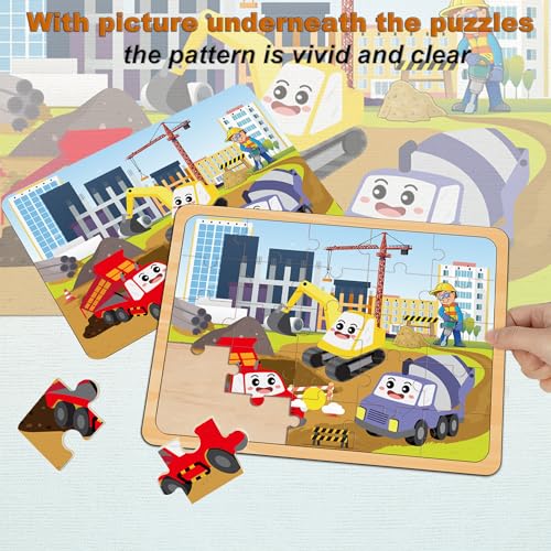 Wooden Jigsaw Puzzles for Kids Ages 4-6, 4-Pack 24-Piece Animal Puzzles Toy - color: Boys