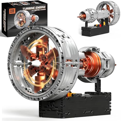 Turbojet Engine Building Blocks Sets, Motorized Jet Engine Model Kit with Motor, Mini Aircraft Engine Kits that Runs with Spinning Fan & Moving Turbine, for Adults & Kids 12+