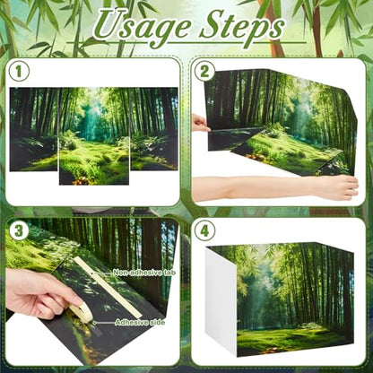 AmazingSpark 2 Set Bamboo Forest Diorama Box and Fake Grass Decor, Panda Habitat Diorama Project Supplies Set, Cardboard Display Case Kit & Artificial Grass with Double Sided Tapes for DIY Crafts - style: Bamboo Forest