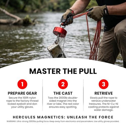 2000 lbs Double Sided Fishing Magnet Kit, Heavy Duty Fishing Kit with 100ft Rope and Carabiner, Super Strong River and Lake Magnet, Great Gift, Outdoor Adventurers Gift - style: 2000 LBS Double Side Magnet Kit
