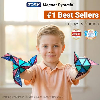 TOSY Magnet Pyramid Stone - 1 Cube Transforms into 1 Billion Shapes, 12 Pieces, 243 Rare Earth Magnets, Holographic Design Magnet Tiles Creative Puzzle STEM/STEAM Toy - color: Stone (Set of 1)
