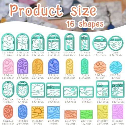 ACRNIGHEET Boho Clay Cutters - 16 Shapes Sun and Moon, Landscape Polymer Clay Cutters for Jewelry, Earring Making Kit With Storage Box - style: Sun and Moon Scenery theme (16 pcs)