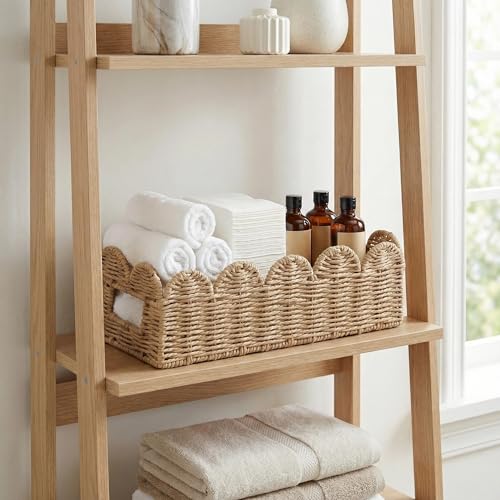 Natural Scalloped Basket, Toilet Tank Tray, Back of Toilet - color: Khaki