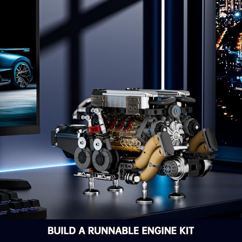 Mould King W16 Engine Kits that Runs, Build Your Own Twin V8 Engine, Visible Car Motor Blocks Set, Physical Science Experiment Models for Teens, Best STEM Toy Gifts for 14+ and Adult 10131 (952 Pcs) - style: W16 Engine