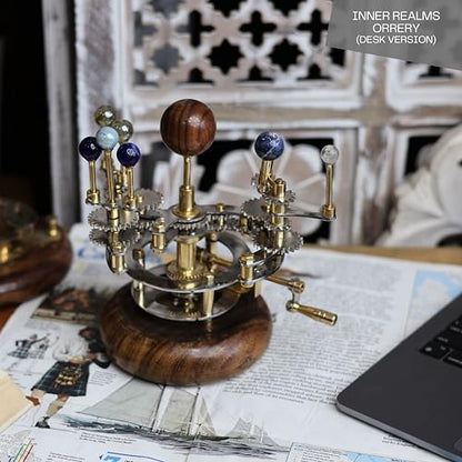 Luxury Vintage Brass Orrery – Exquisite Brass Planetary Gear Mechanism | Astronomical Desk Ornament | Solar System Model (8" Mercury, Venus, Earth, Mars & Moons)