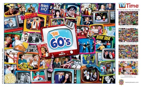 MasterPieces - 1000 Piece Jigsaw Puzzle, Nostalgic 60’s TV Shows Collage, Retro Entertainment Fun for Adults, Family, Kids, Non-Glare Finish, 19.25" x 26.75" - style: 60s Shows