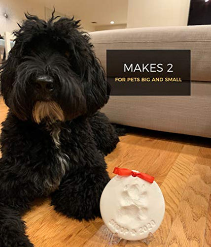 Ultimate Pawprint Keepsake Kit (Makes 2) - Paw Print Christmas Ornament w/ Bonus Personalization Tool & Display Stands! For Dogs, Cats & Pets. Non-toxic. Clay Air-Dries Soft, Light & Uncrackable.