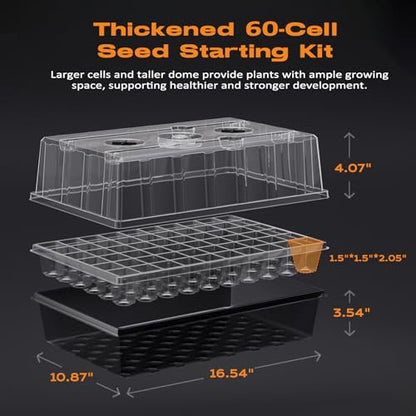 Patigrow 120-Cell Self-Watering Seed Starter Tray with Grow Light, Seed Starter Kit with 4.07” Humidity Dome, Indoor Seedling Starter Tray, Seed Starting Trays for Plant Germination, Seeds Growing