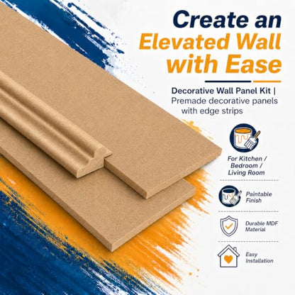 20 Pcs Paintable Board and Batten Wainscoting Kit with 4 Pcs Strips
