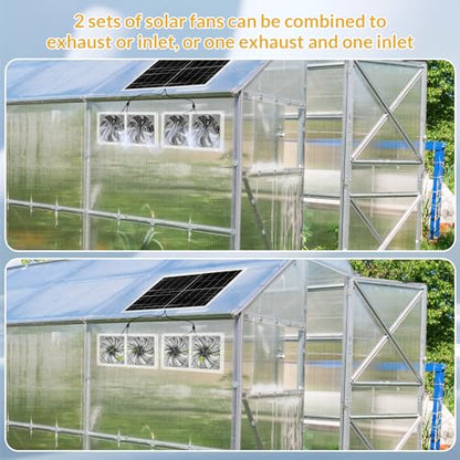 Tujoe Solar Exhaust Fans Kit with 4 Fans 20w Waterproof Solar Panel + High Speed Dual Exhaust Fan Solar Panel Powered Fan with On/Off Switch for Chicken Coop, Shed Cooling Ventilation Project