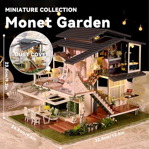 Flever Dollhouse Miniature DIY House Kit Creative Room with Furniture for Romantic Artwork Gift (Monet Garden) - color: Monet Garden