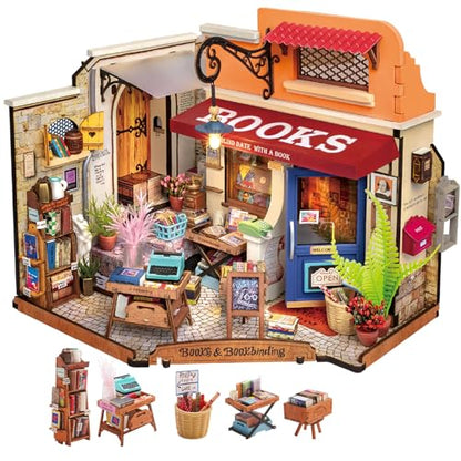 Rolife Bookstore DIY Miniature Dollhouse Kit Creative Gift for Adults - style: Corner Bookshop
