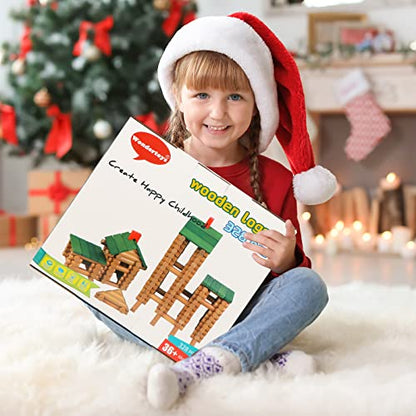 Wondertoys 328 Pcs Wooden Logs Set Ages 3+, Classic Building Log Toys for Kids, Creative Construction Engineering Educational Gifts - style: 328 PCS