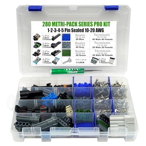 360pcs Metri-Pack 280 Series (1 to 5 Pin Set Box) 30 Amp Conductor Connector, Terminal, Sealed Weatherproof Automotive Electrical Connectors Kit 10-20 GA (w/Removal Tool) - size: 1-5 Pin Kit (360pcs w/tool)