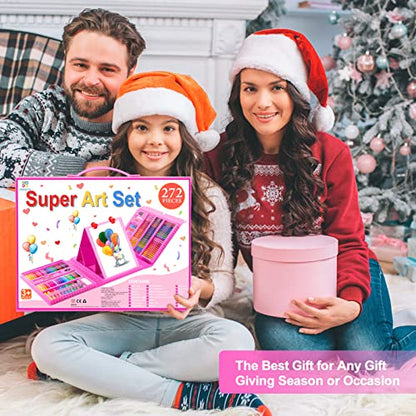 Art Supplies, 272 Pack Art Set Crafts Drawing Kit for Kids Girls Boys Teens - color: Pink