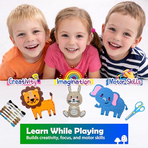 Sii Pikki Sewing Kit for Kids – 9 Easy Projects Cute Safari Animals, Beginner Sewing Kit with Felt & Instructions, Kids Sewing Kit Ages 6-12, Learn to Sew Arts & Crafts for Kids, Gift for Girls Boys
