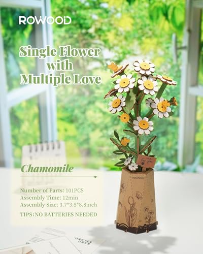 Rowood 3D Puzzles for Adults, DIY Wooden Flower Building Block Set Craft Kit,Mother's Day/Valentine's Day/Teacher's Day/Thanksgiving/Christmas/Birthday Gift for Mom/Grandma-Chamomile - style: Chamomile