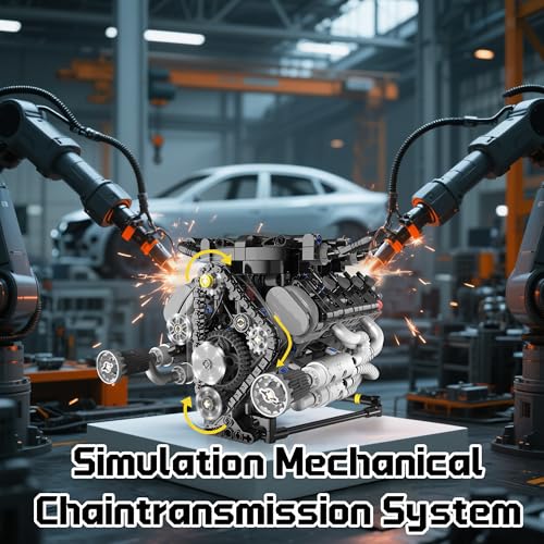 V8 Mini Engine Model Kit that Runs Building Sets with Motor, APP Control technic & Light, Car Mechanic Engineering Collectible for Adults Boys 14+