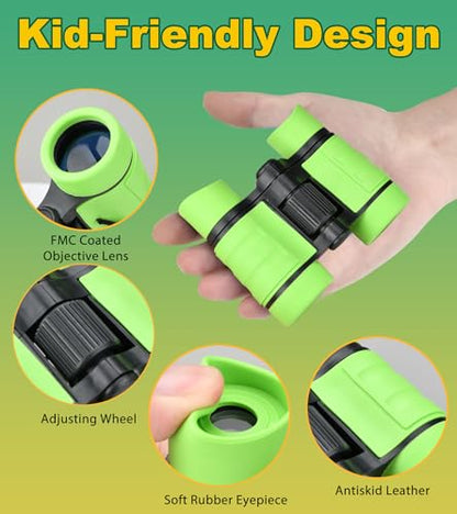 Binoculars for Kids, Toys for 3-12 Years Boys and Girls High-Resolution Optics Shockproof Mini Compact Toy Binoculars for Bird Watching, Hiking, Camping, Science, Detective - color: Blue+Green