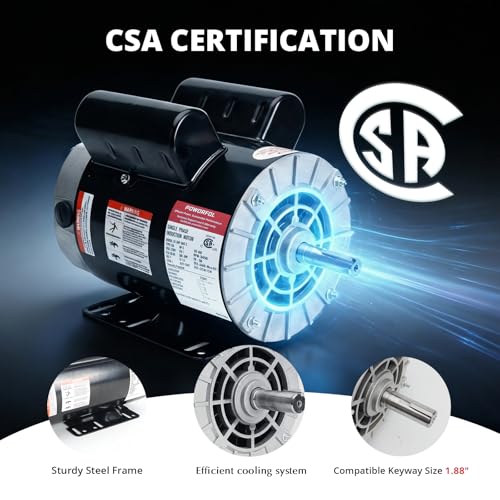5 HP Electric Motor, 230V Single Phase, 3450 RPM, 56 Frame, 7/8" Keyed Shaft, 20 Amp, Alloy Steel, CW/CCW Rotation (5HP)
