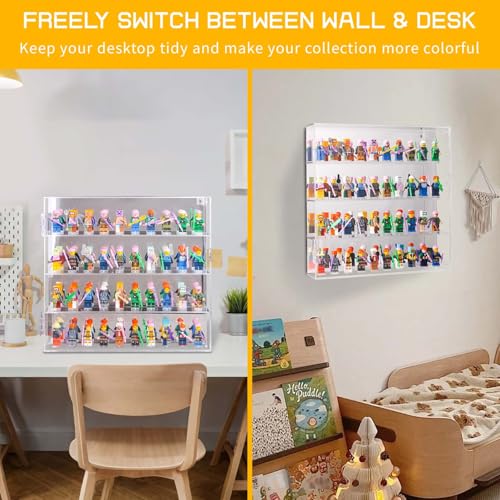Acrylic Minifigure Display Case, Clear Display Cases for Collectibles with Mirrored, Figure Building Blocks Shadow Box, Small Anime Figure Thimble Showcase Holds 40 Minifigs (Figure not Included) - size: Minifigure Display Case
