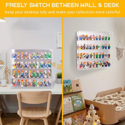 Acrylic Minifigure Display Case, Clear Display Cases for Collectibles with Mirrored, Figure Building Blocks Shadow Box, Small Anime Figure Thimble Showcase Holds 40 Minifigs (Figure not Included) - size: Minifigure Display Case