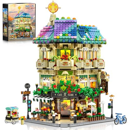 INSOON Flower Cafe House Building Set with Lights for Adults, Modular Kit